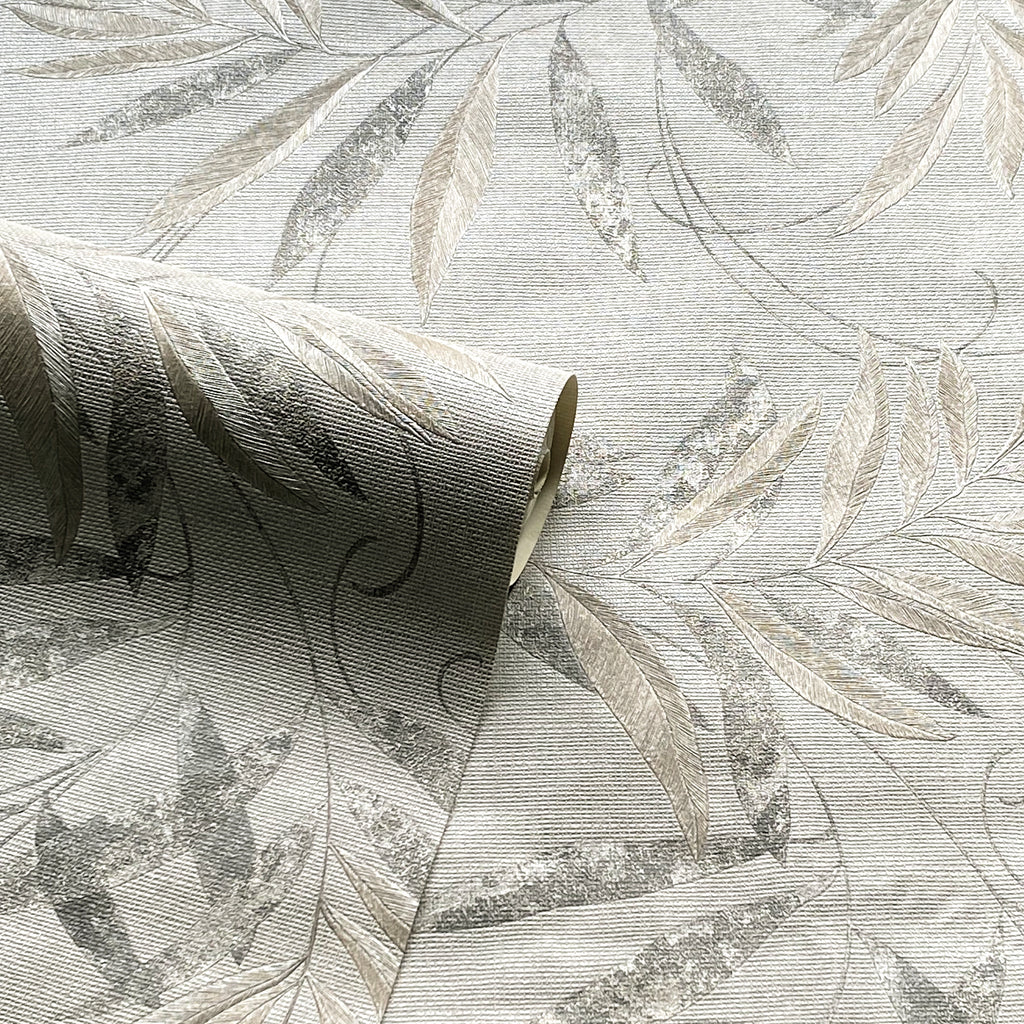 Arthouse 901804 Foil Embossed Leaf Vinyl Wallpaper Silver