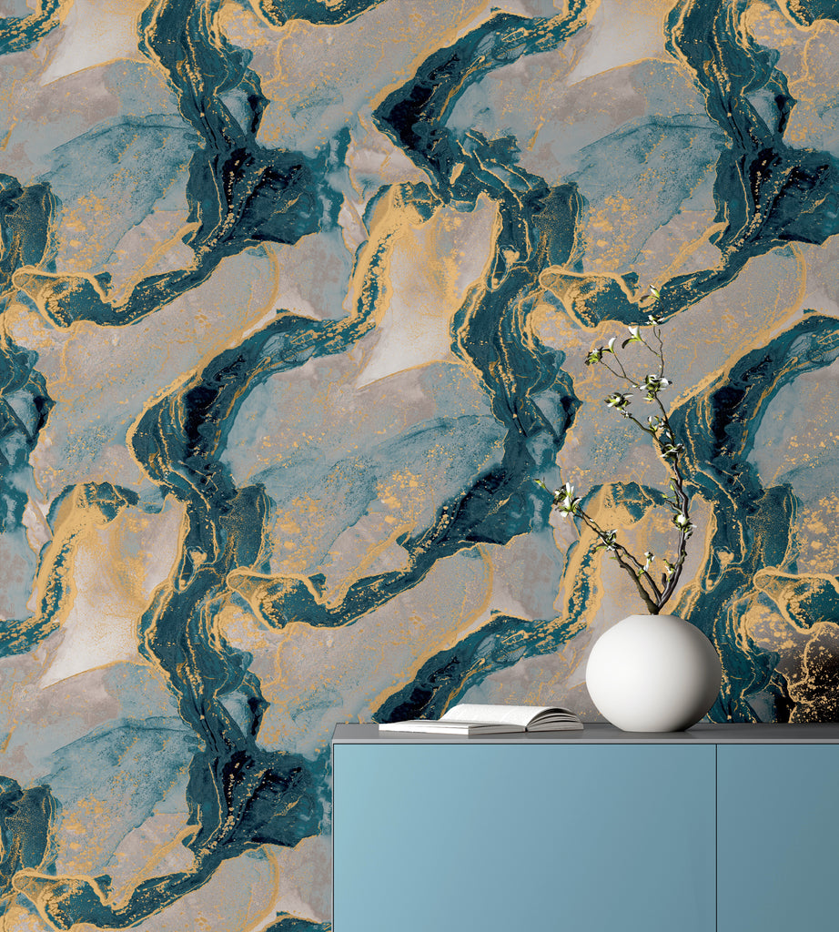 Teal and Gold Gemstone Wallpaper: Bold, Vibrant Background