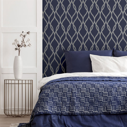 Sequin Trellis Navy/Silver Wallpaper