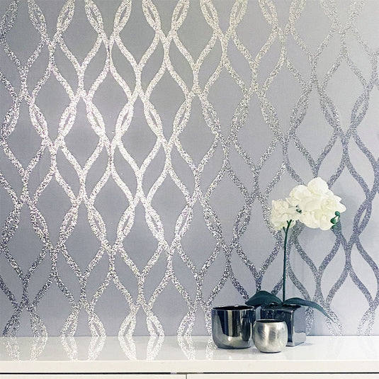 Sequin Trellis Grey/Silver Wallpaper