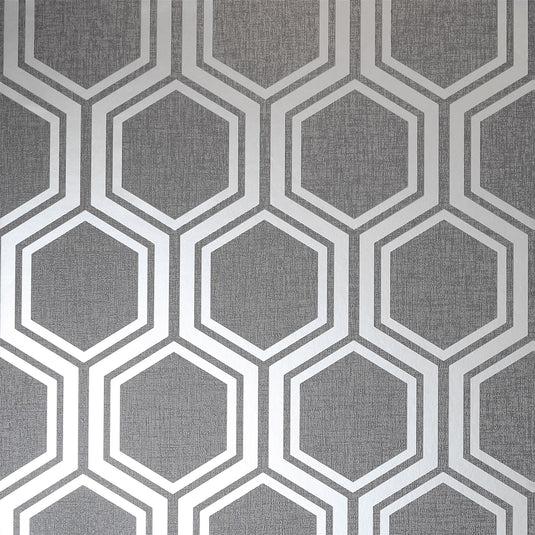 Luxe Hexagon Gunmetal Silver Wallpaper sw12