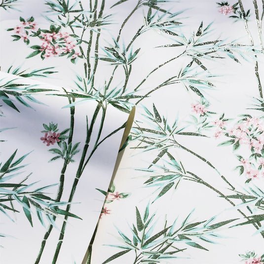 Bamboo & Blossom White Wallpaper