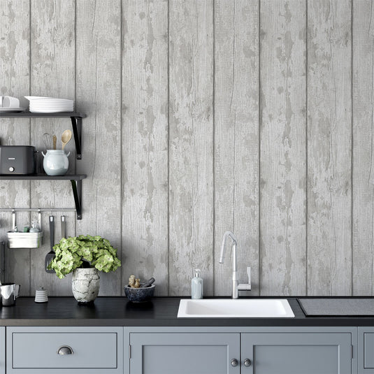 Grey Washed Wood Wallpaper