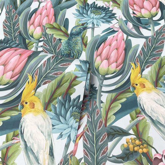 Rainforest Escape Green Pink Wallpaper