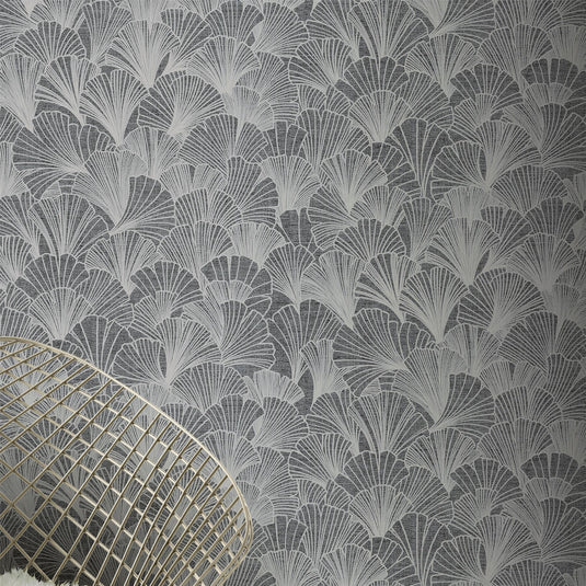 Ginkgo Grey/Silver Wallpaper