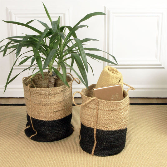 Beckenham 100% Jute Round 35x35x42cm Black Block Set of 3 Baskets