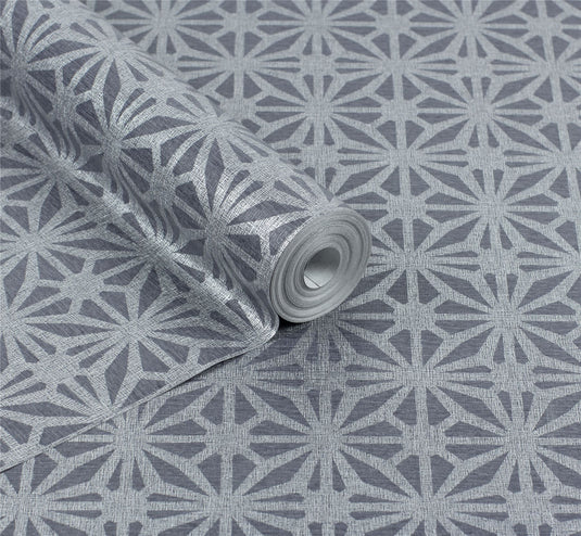 Moorish Mosaic Navy / Silver Wallpaper