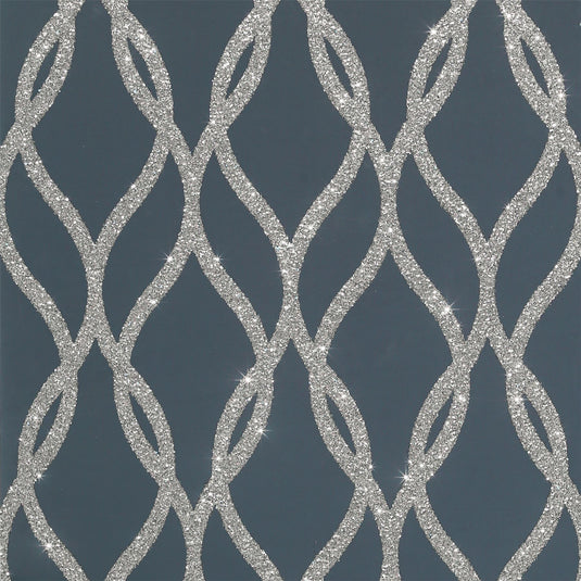 Sequin Trellis Navy/Silver Wallpaper