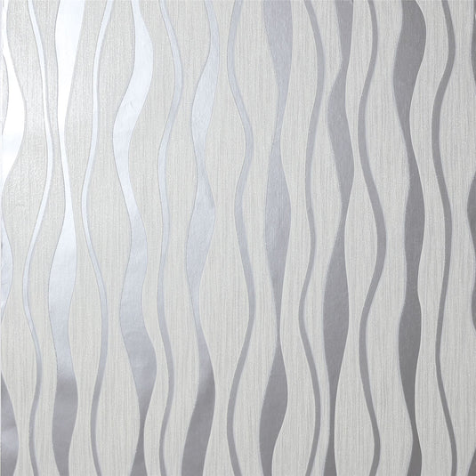 Metallic Wave White/Silver Wallpaper