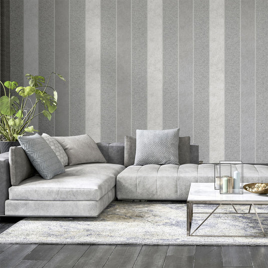 Calico Stripe Grey Wallpaper