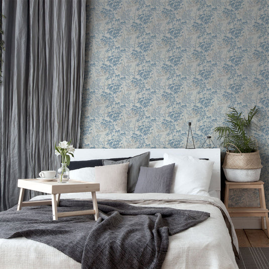 Orient Tree Chalk Blue Grey Wallpaper