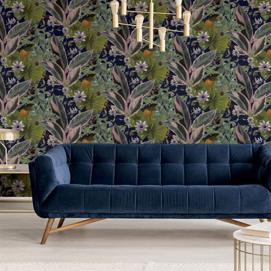 Passion Flower Navy Wallpaper