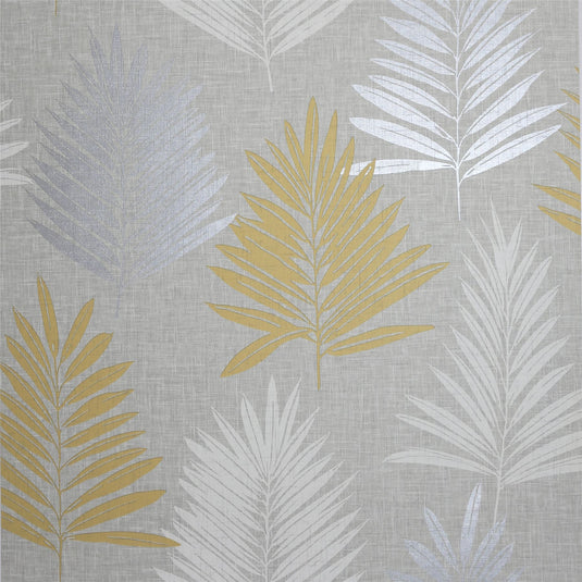 Linen Palm Ochre/Grey Wallpaper