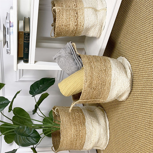 Beckenham 100% Jute Round 35x35x42cm Cream Block Set of 3 Baskets