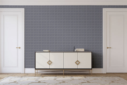 Moorish Mosaic Navy / Silver Wallpaper