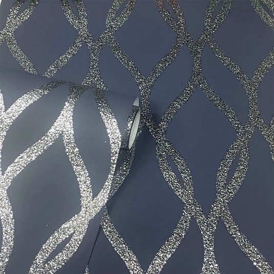 Sequin Trellis Navy/Silver Wallpaper