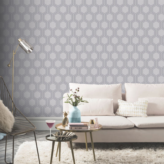 Luxe Hexagon Silver Wallpaper