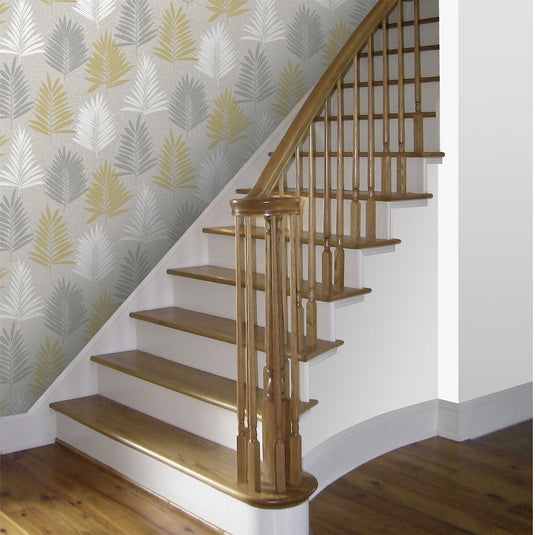 Linen Palm Ochre/Grey Wallpaper sw12