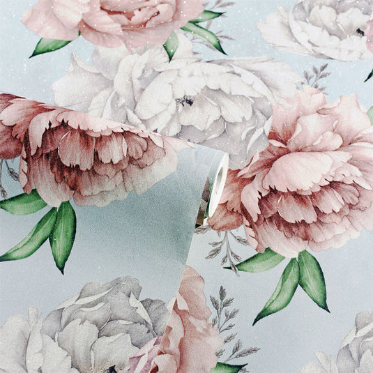 Mixed Peonies Mint Wallpaper