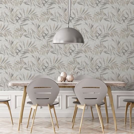 Luxury Leaf Soft Silver Wallpaper