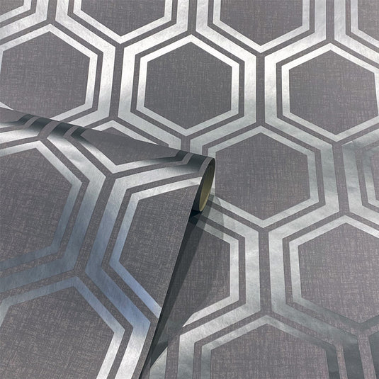 Luxe Hexagon Gunmetal Silver Wallpaper sw12