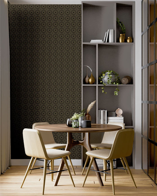 Symmetrical Chic Black and Gold Wallpaper