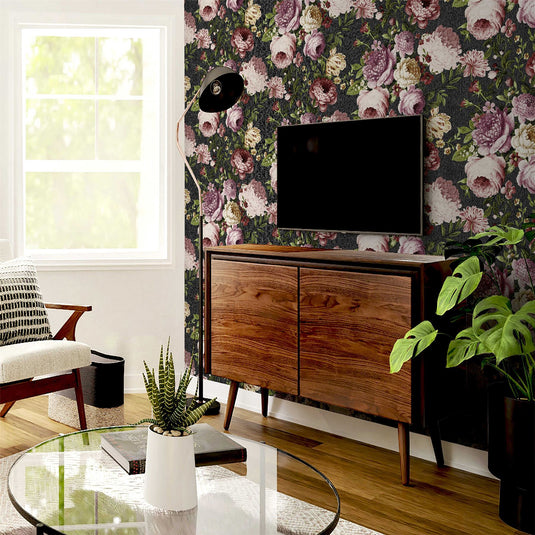 Tapestry Floral Charcoal/Pink Wallpaper