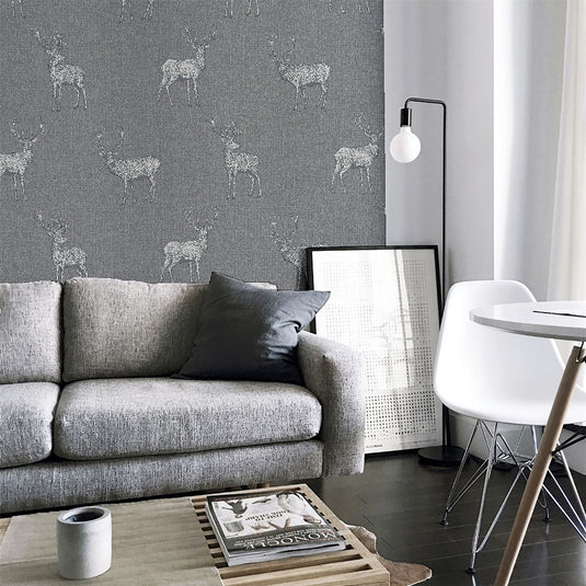 Heritage Stag Grey/Silver Wallpaper