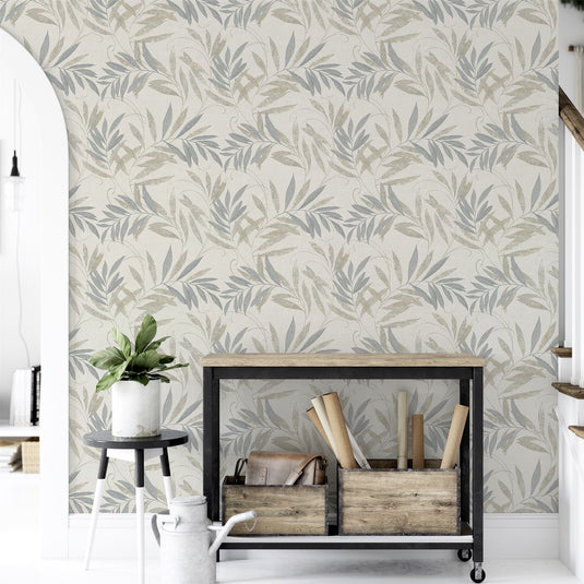 Luxury Leaf Natural Grey Wallpaper