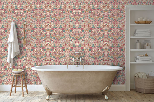 Folk Floral Pink Wallpaper