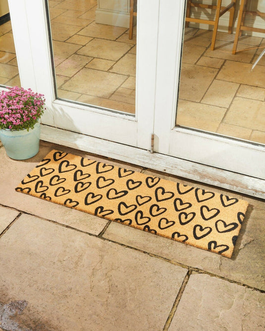 Astley Printed Hand Drawn Hearts Coir Natural Doormat