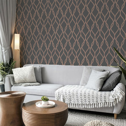 Sequin Trellis Charcoal/Rose Gold Wallpaper