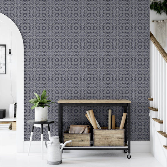 Moorish Mosaic Navy / Silver Wallpaper