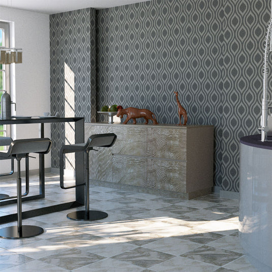 Luxe Ogee Gunmetal Silver Wallpaper