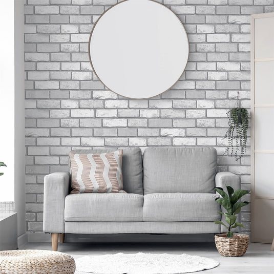 Metallic Brick White/Silver Wallpaper