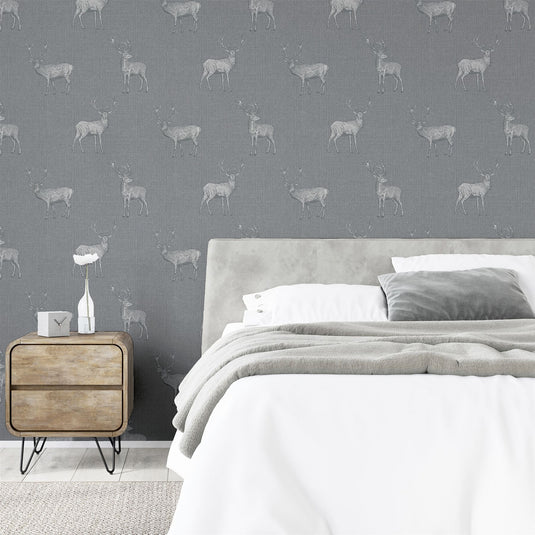 Heritage Stag Grey/Silver Wallpaper