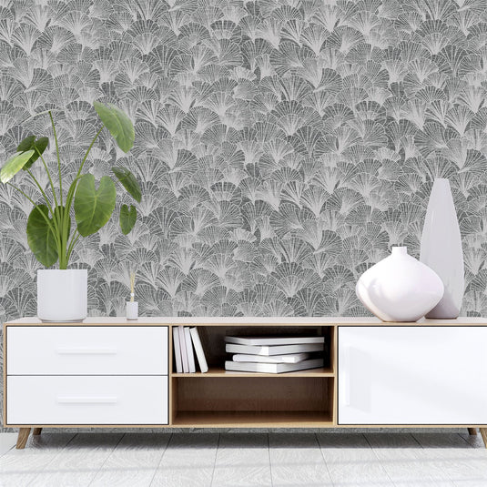 Ginkgo Grey/Silver Wallpaper