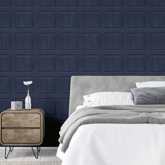 Washed Panel Navy Wallpaper