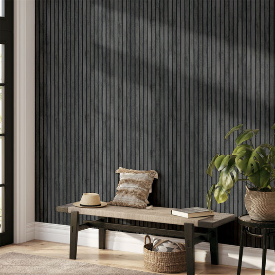 Wood Slats Charcoal Grey Wallpaper