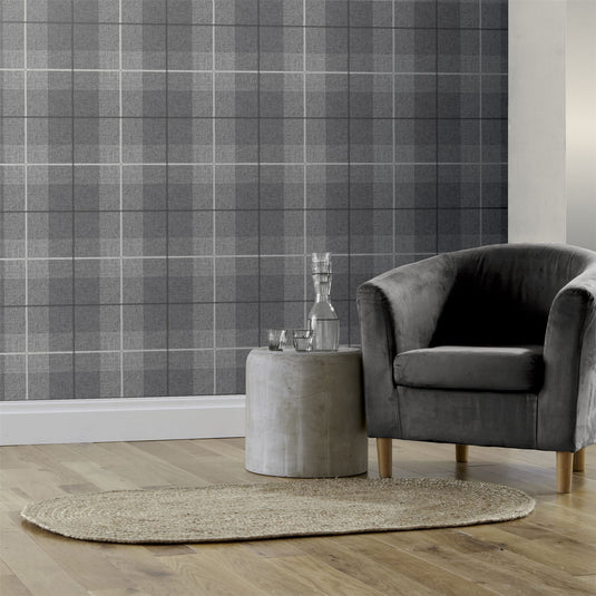 Country Tartan Charcoal Wallpaper