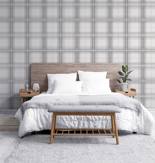 Woven Check Grey/White Wallpaper