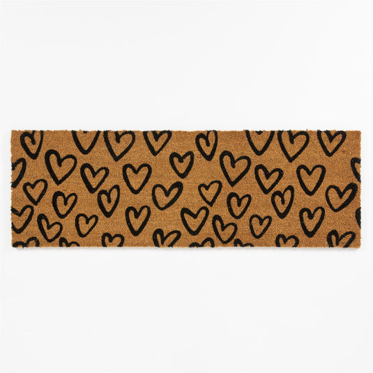 Astley Printed Hand Drawn Hearts Coir Natural Doormat