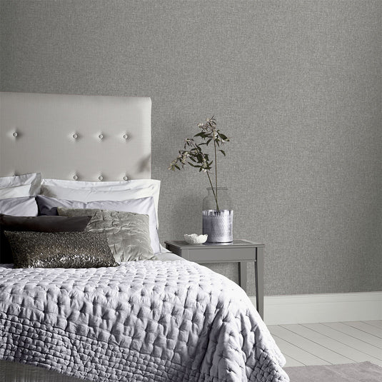 Linen Texture Mid Grey Wallpaper