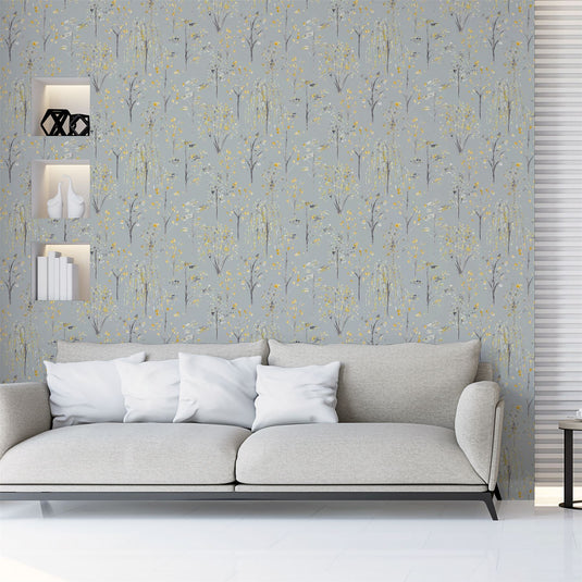 Watercolour Tree Grey/Ochre Wallpaper