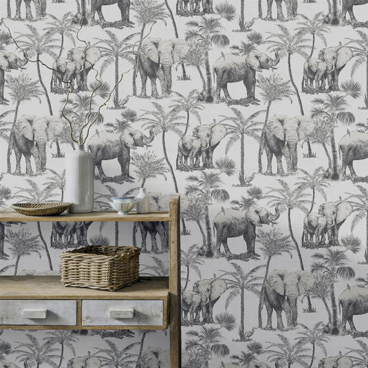 Safari Elephant Charcoal Wallpaper