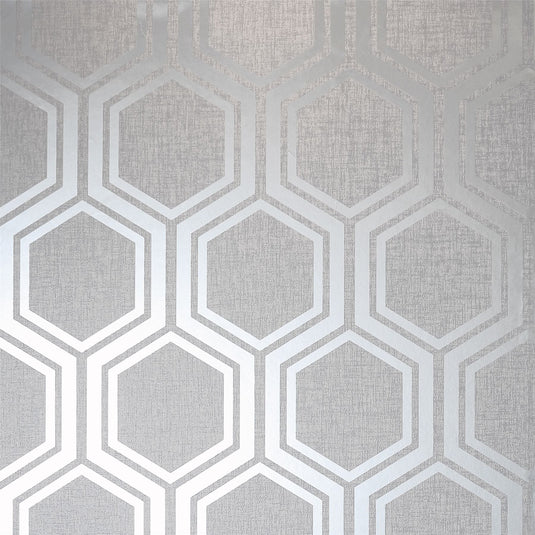 Luxe Hexagon Silver Wallpaper