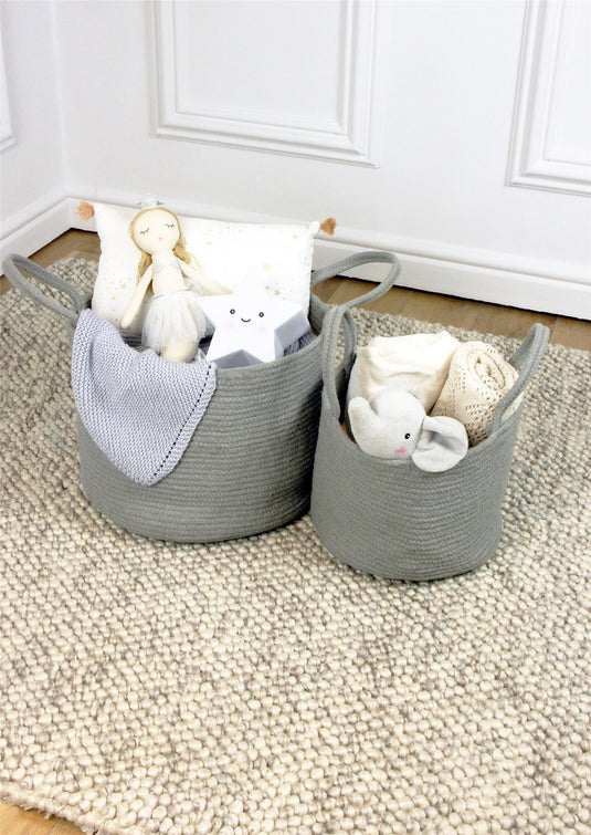 Beckton Cotton Baskets with Handle Grey