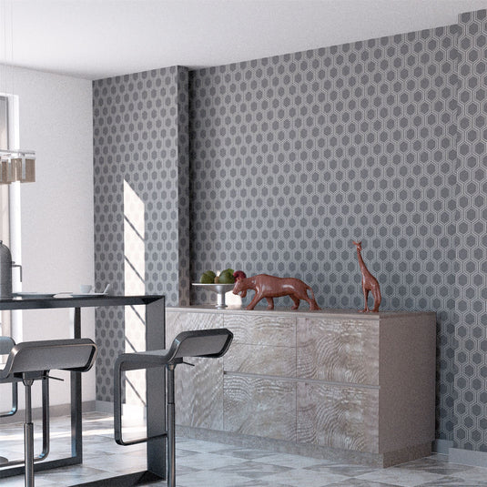 Luxe Hexagon Gunmetal Silver Wallpaper