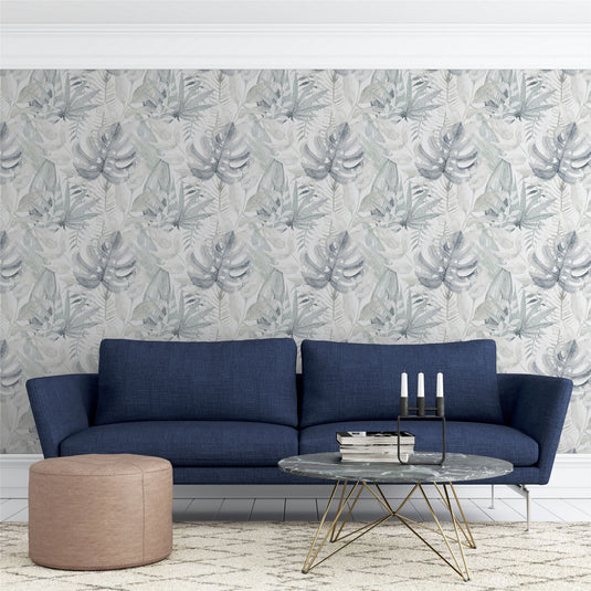 Chalky Tropical Soft Navy Wallpaper