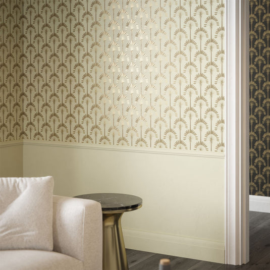 Palm Palace Cream & Gold Wallpaper